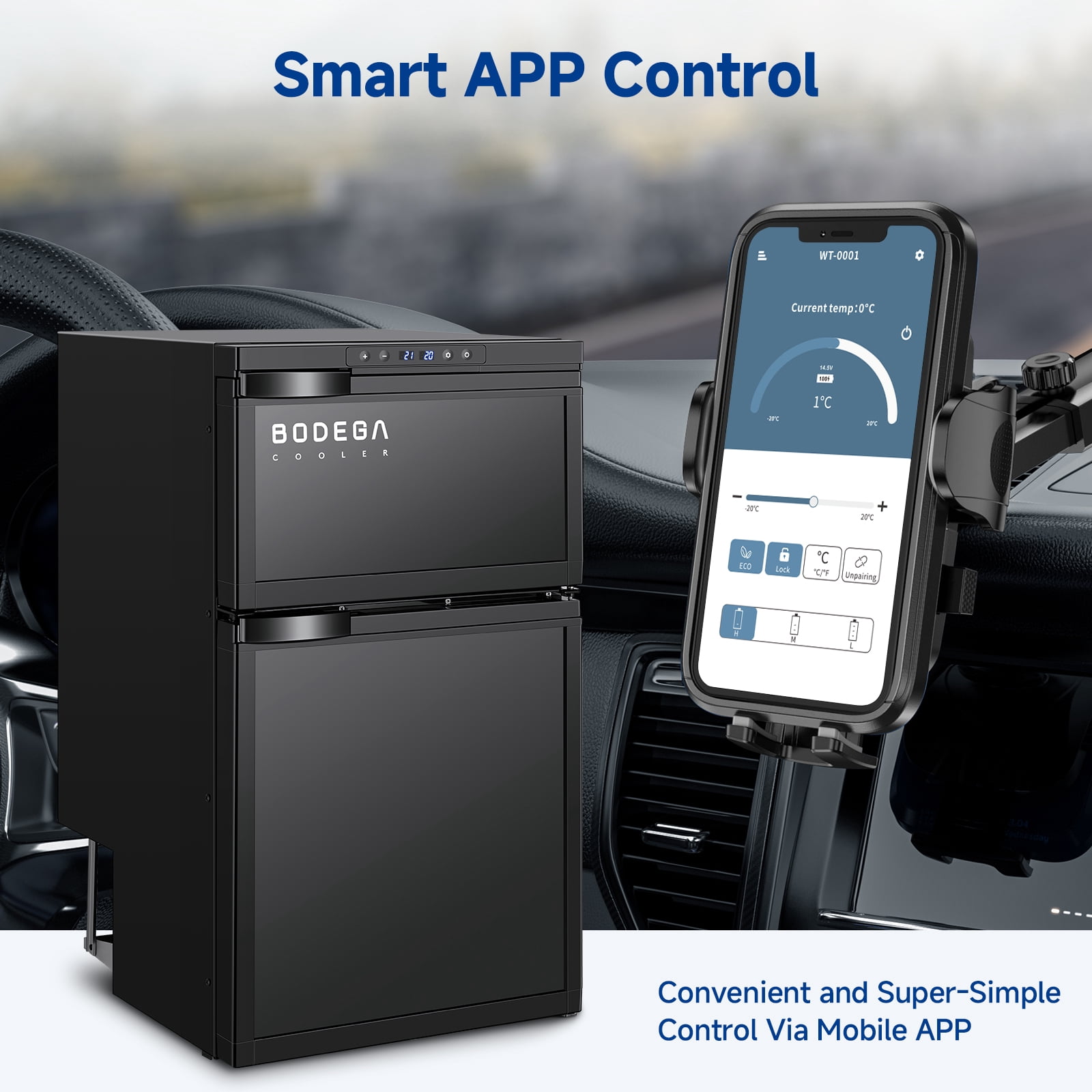 BODEGA 12V RV Refrigerator 80L (2.82 Cu.Ft) Dual Zone Fridge Freezer with APP Control, -4℉–68℉ Compressor Car Refrigerator, 12/24V DC Portable Cooler for RV, Truck, Camper, Boat