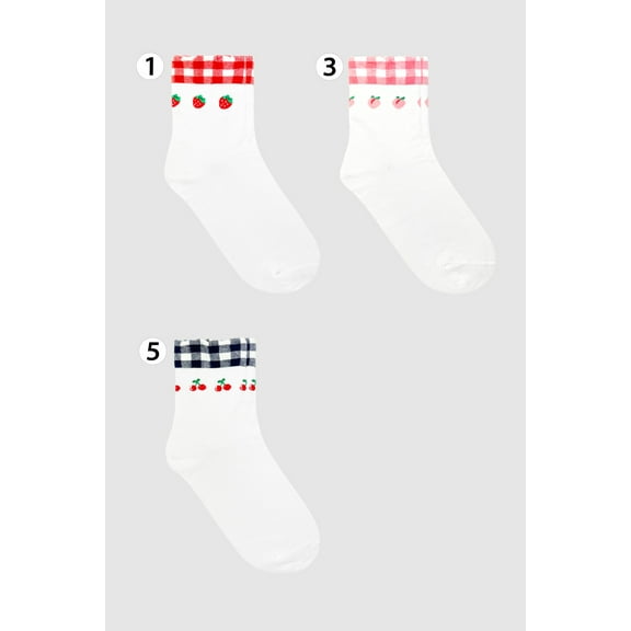 Women's Crew Fruit Check Socks -3 Pairs Set