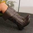 thumbnail image 3 of Dakaela Women Fold Over Knee High Riding Boots Low Heel Platform Slouchy Long Boot Round Toe Winter Walking Shoes Brown Size 6.5, 3 of 8