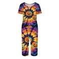 thumbnail image 4 of Women's Halloween Loungewear Set Short Sleeve V Neck Top and Capri Pants Tie Dye Pumpkin Pattern Relaxed Fit Sleepwear Pajama Set for Home Party Daily Wear Purple Pink 3XL, 4 of 6