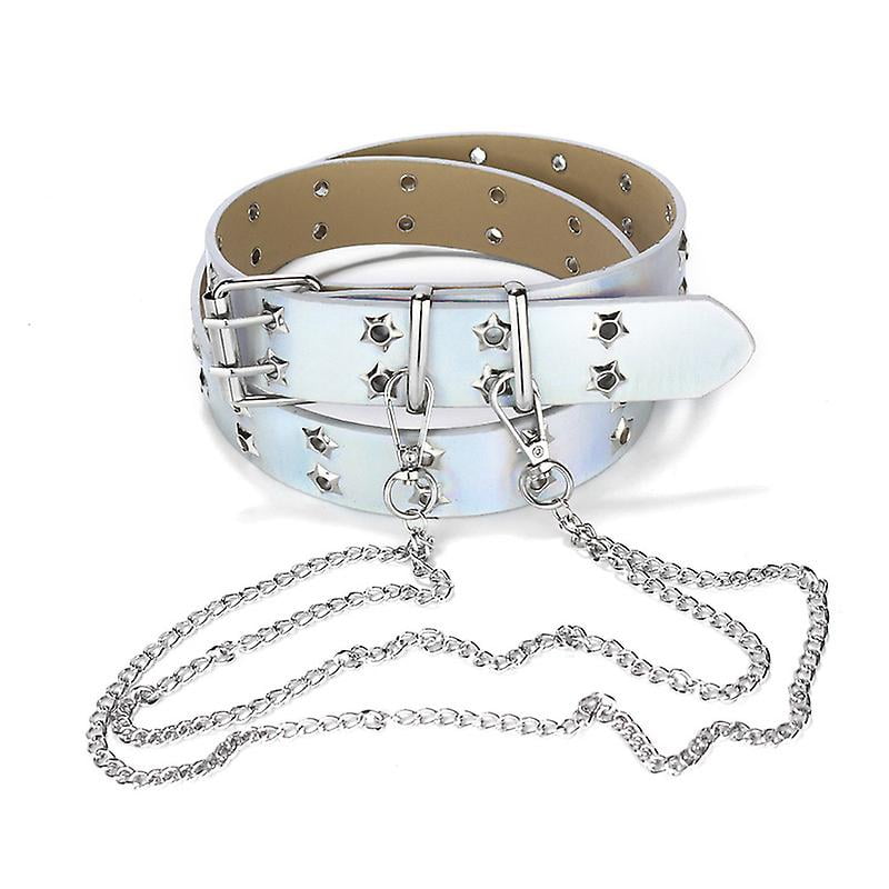 Double Grommet Waist Belt With Chain Pvc Iridescent Punk Belt & Clear Punk  Belt Two Row Grommets Belt Studded Eyelet