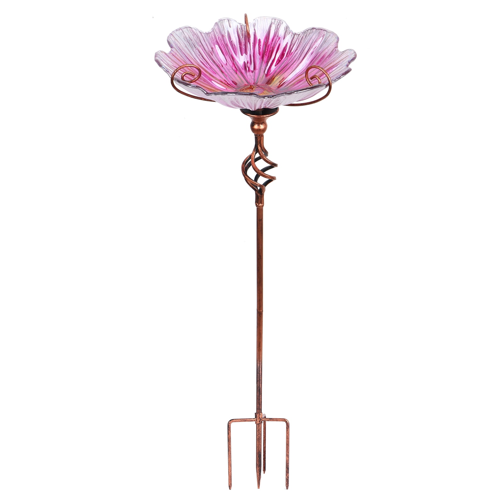 31'H Glass Birdfeeder with Metal Stake, Outdoor Bird Feeder for Garden Yard, Pink