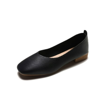 

Rotosw Women Casual Shoes Slip On Loafers Comfort Flats Breathable Square Toe Moccasins Driving Soft Boat Shoe Black 6.5