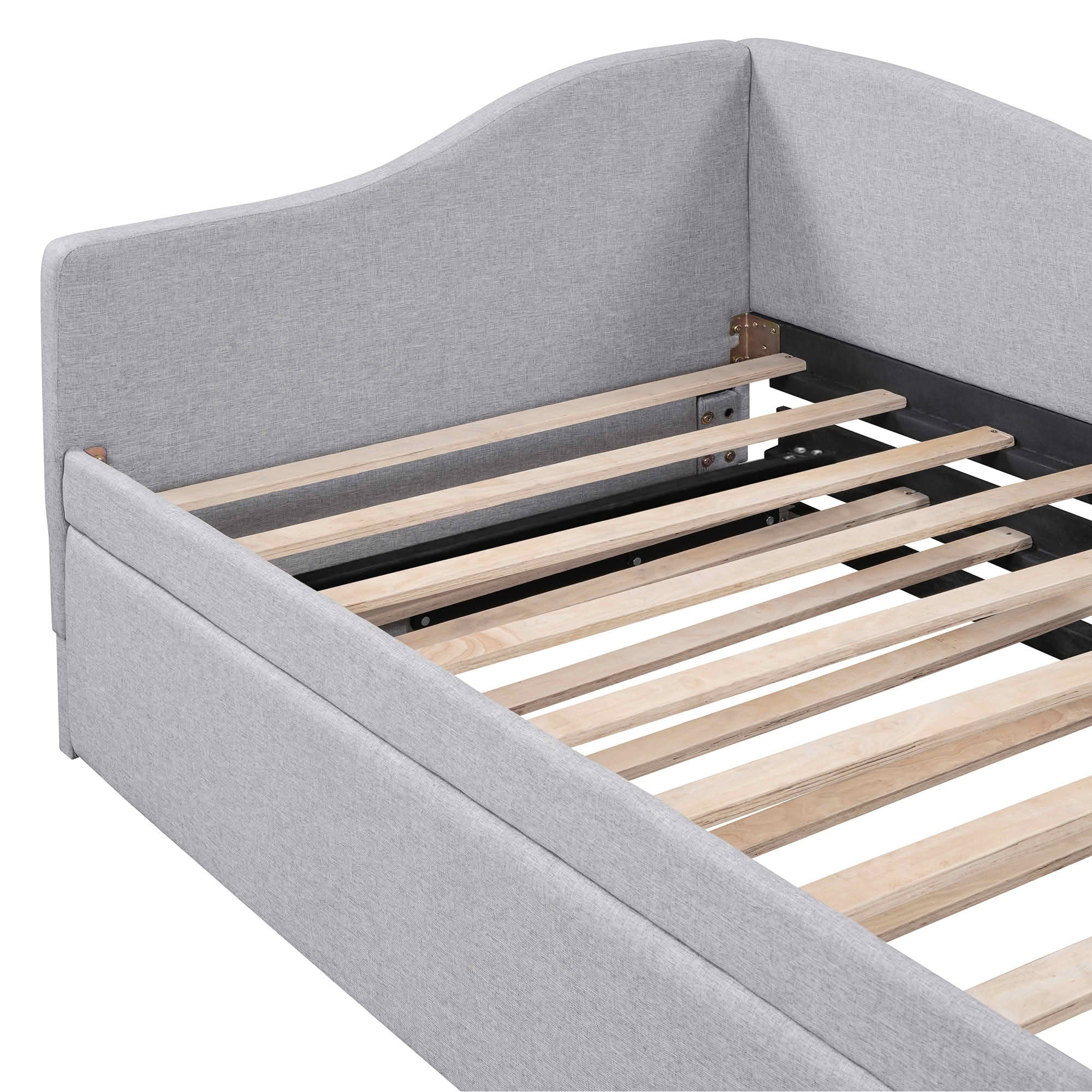 MAYEERTY L-Shaped Linen Upholstered Daybed with Twin to King Expandable Trundle, No Box Spring Needed