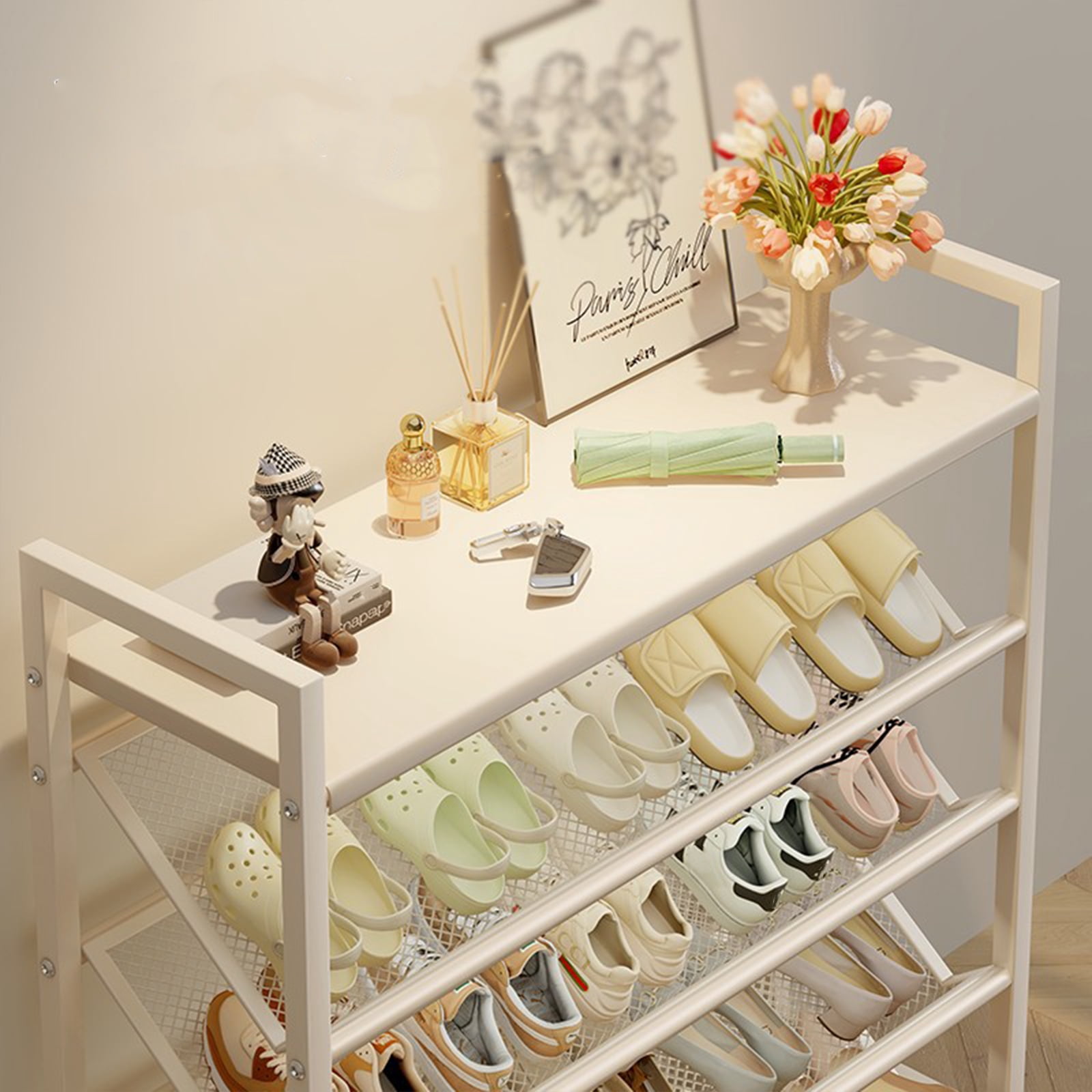 SHegdu Shoe Rack, 5-Tier Slanted Narrow Shoes Storage Shelf Supplies Organization Stand for Entryway, Kitchen, Hallway (White)
