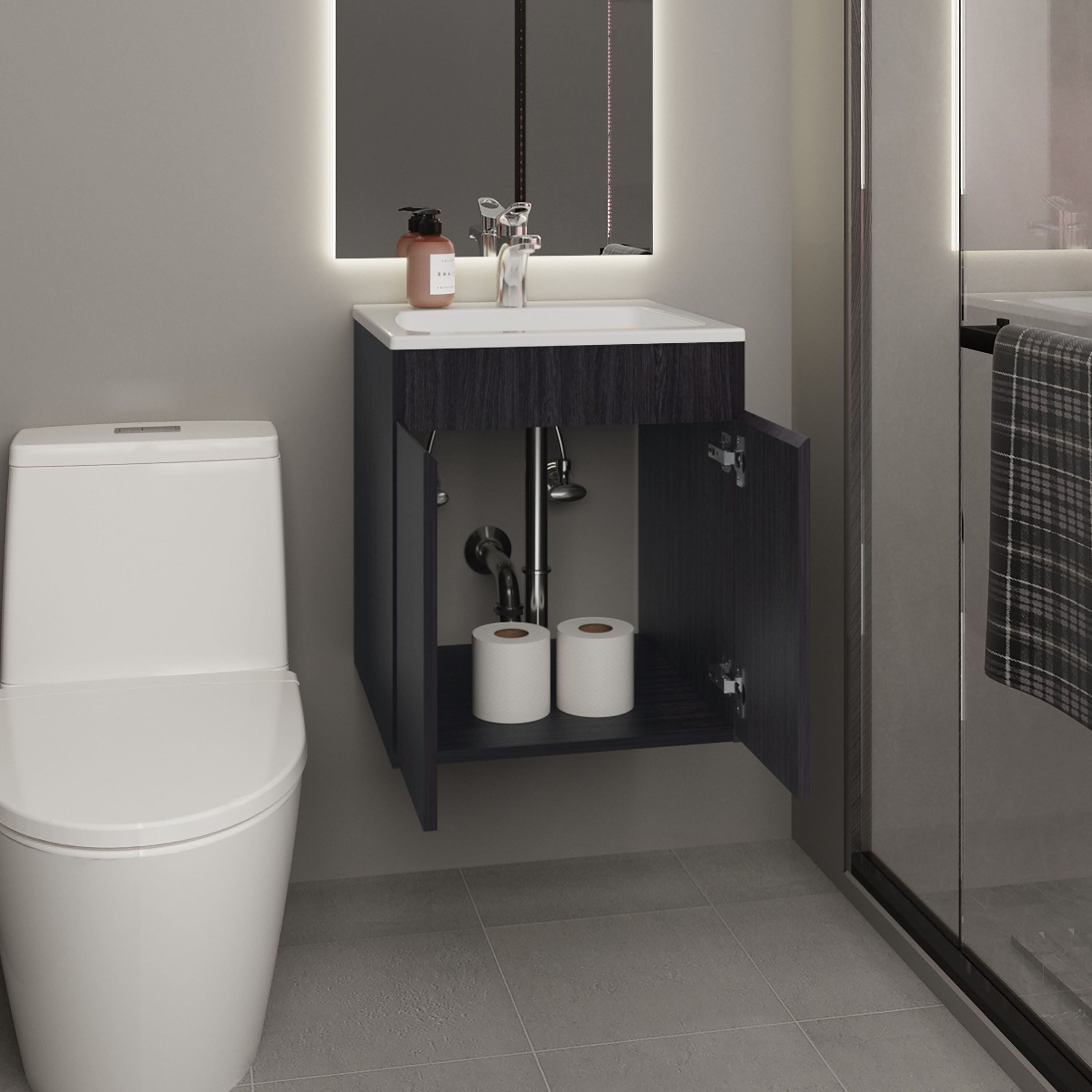 Vanity With Sink, Bathroom Vanity 20.8" H, 2 Doors, Black Wengue - Bathroom, Black Bathroom Vanity,Engineered Wood Single Sink Vanity, Bath & Faucets Bathroom Vanities