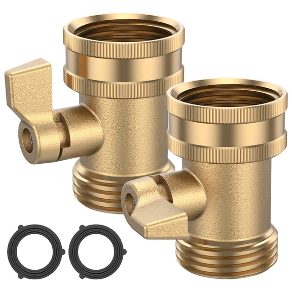 2Pcs Brass Garden Hose Shut Off Valve 3/4 Inch GHT Thread Water Flow Control Connector with Easy On/Off Ball Valve for Lawn Irrigation