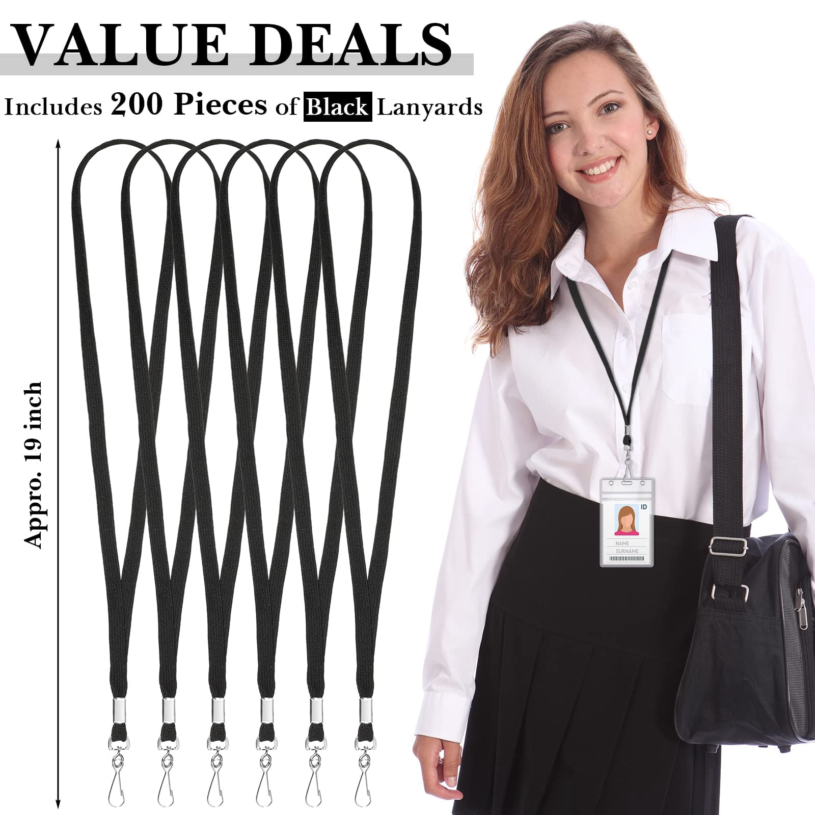 200 Lanyards For Id Name Badge Holder Neck Lanyard Flat With Clips Straps Office School Nurse