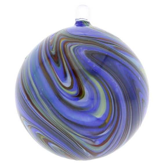 GlassOfVenice Murano Glass Chalcedony Christmas Ornament - Blue Swirl