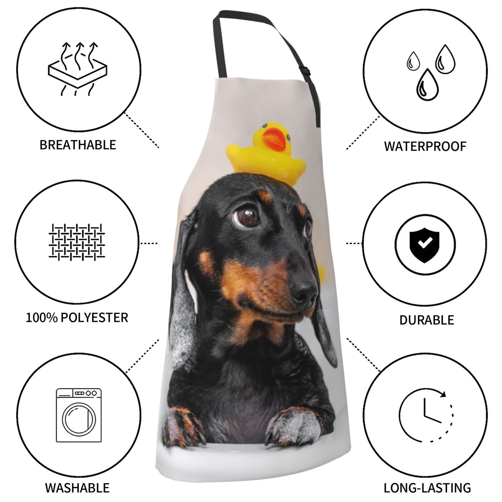 Kdxio Dachshund Sitting in Bathtub Apron with Pockets Adjustable Kitchen Aprons for Men Women Waterproof Aprons for Cooking,Drawing,Crafting, Baking Household Cleaning