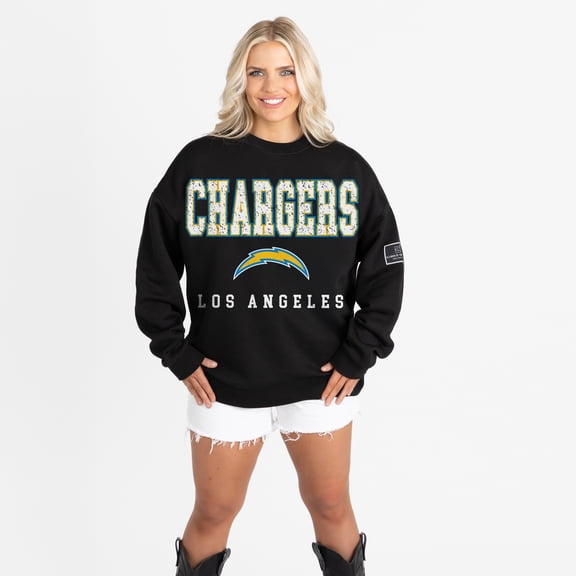 Women's Gameday Couture Black Los Angeles Chargers Oversized Level Up Black Label Premium Fleece Sweatshirt