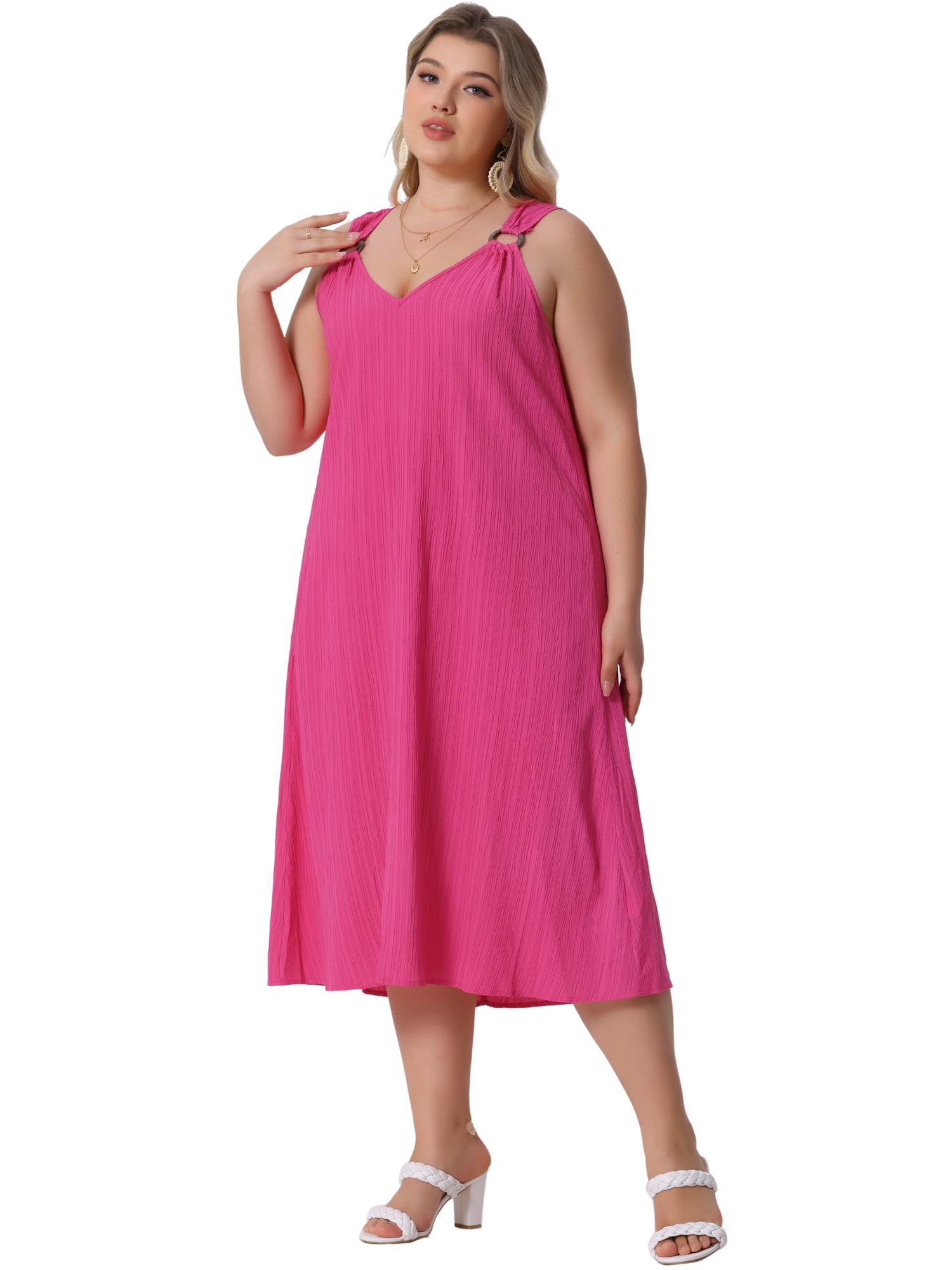 DARING DIVA Plus Size Summer V Neck Sleeveless Beach Dress 4X Hot Pink