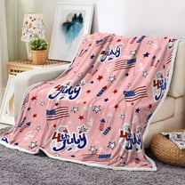 Throw Blankets4th of July Throws, American Stars on Red White Blue Luxury Ultra Soft Flannel Bed Blanket Color Block USA Flag Cozy Warm Fleece Cover for Sofa Couch Chair