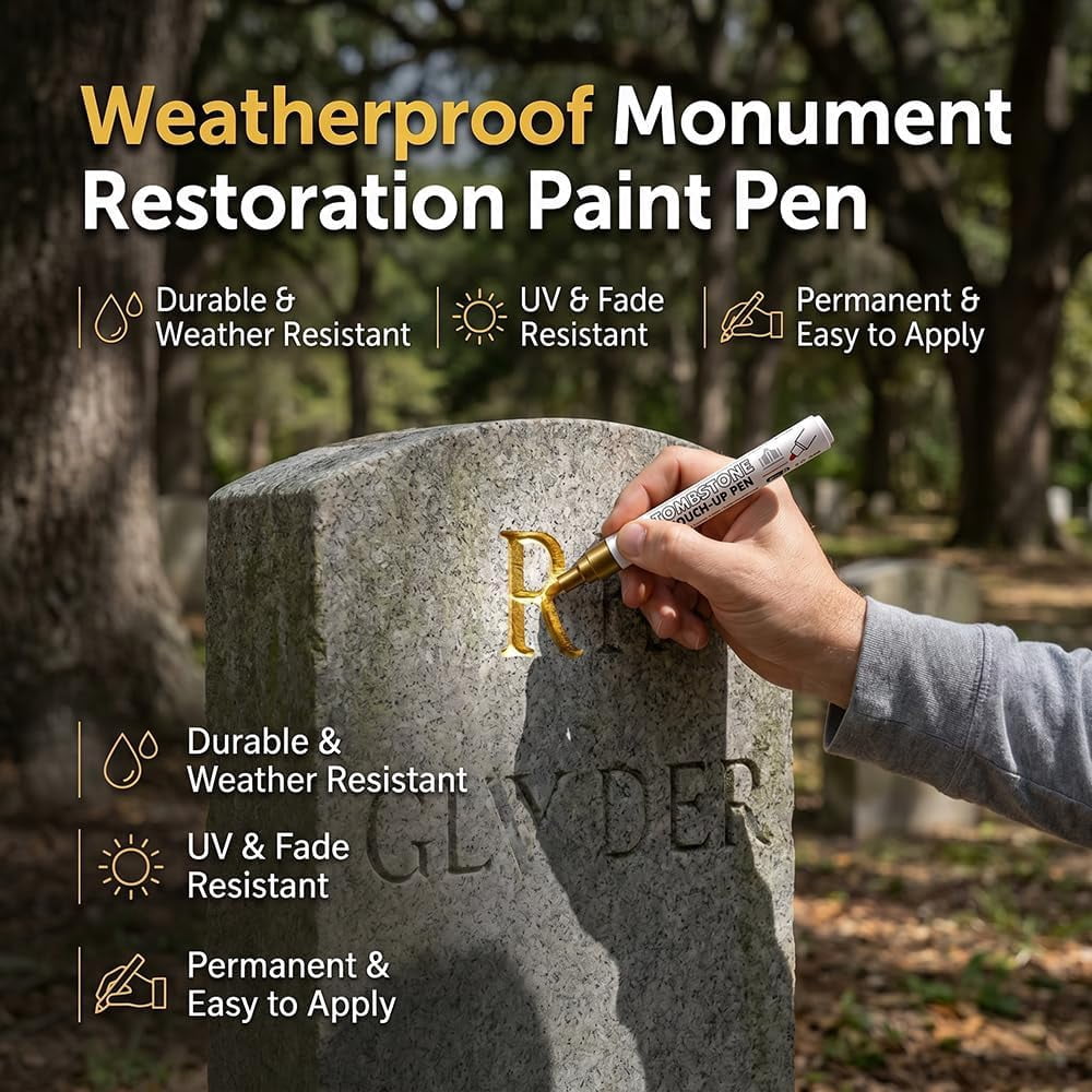 Tombstone Marker Pen For Restoring Faded Grave Inscriptions,4 Pack Waterproof Permanent Oil Based Paint Marker Pens- Metallic, Quick Drying Marker for Metal, Rock, Wood, Plastic, Glass, Rubber