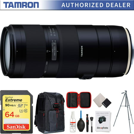 Tamron 70-210mm F/4 Di VC USD Telephoto Zoom Lens for Full-Frame Canon DSLR (AFA034C-700) + 64GB Memory Card + Photo Camera Sling Backpack + Vanguard 60