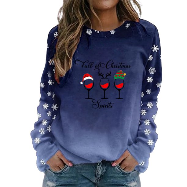 Gibobby Sudadera Navidad mujer Sudadera con Cuello Redondo y Estampado navideño para Mujer, Sudadera con Capucha Suelta Informal de Manga Larga(Azul,G)