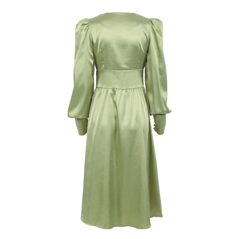 long sleeve satin wedding guest dress Long Wedding-Guest Dress with Long Sleeves