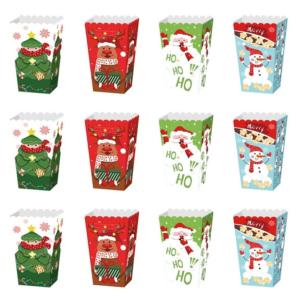 12 unids de estilo navideño cajas de paquete exquisito palomitas de maíz cajas de papel caramelo