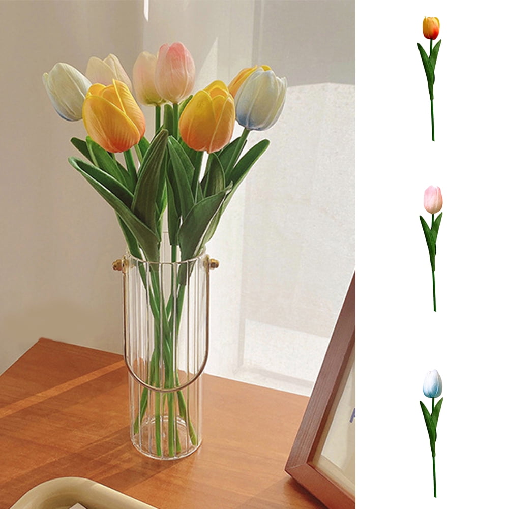DGROEE Artificial Tulips Flowers Faux Leather Tulip Stems 5PCS Real