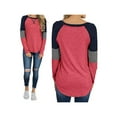 thumbnail image 5 of Women Loose T-Shirt Pullover Long Sleeve Splice Patchwork Blouse Women Stripe Flowy Top Casual Loungewear Basic Tee Tops, 5 of 6