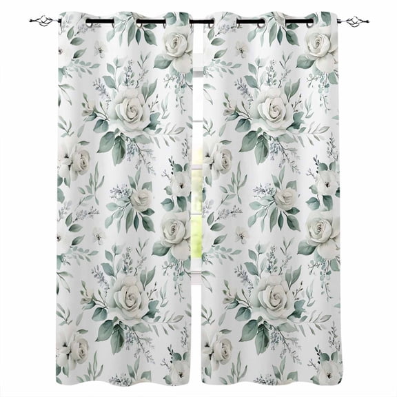 White Spring Floral Blackout Curtains 84 Inches Long for Bedroom, Pastoral Flowers Watercolor Thermal Insulated Room Darkening Black Out Window Curtain Panels Grommet Drapes for Living Room