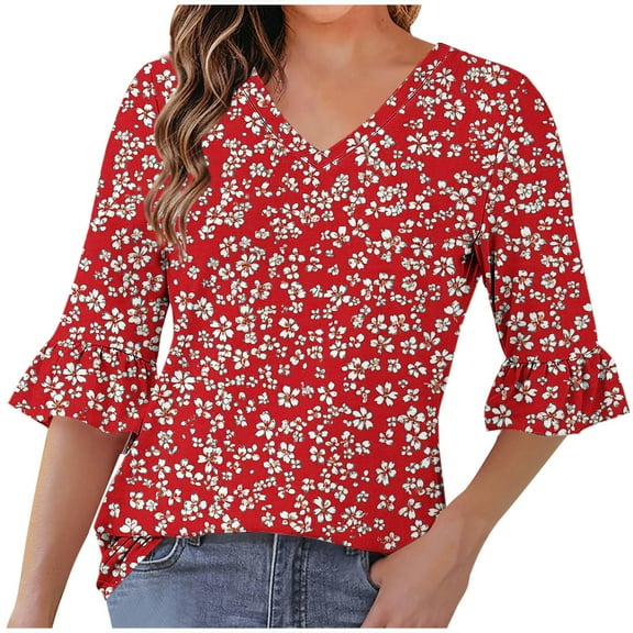 LiMoi Women's Fall Blouses for Work Womens Shirts Womens 3/4 Length Sleeve Tops Plus Size Womens Blouses Fall New Arrivals Gifts