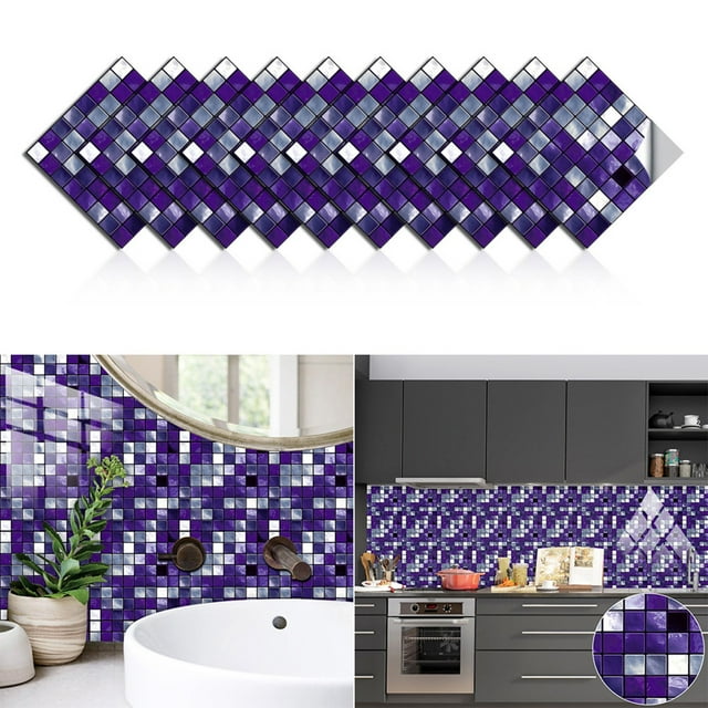 WHEANG Wall Decor 1Set 10PC 3D Tile Sticker Self Adhesive DIY Tile Wall Sticker