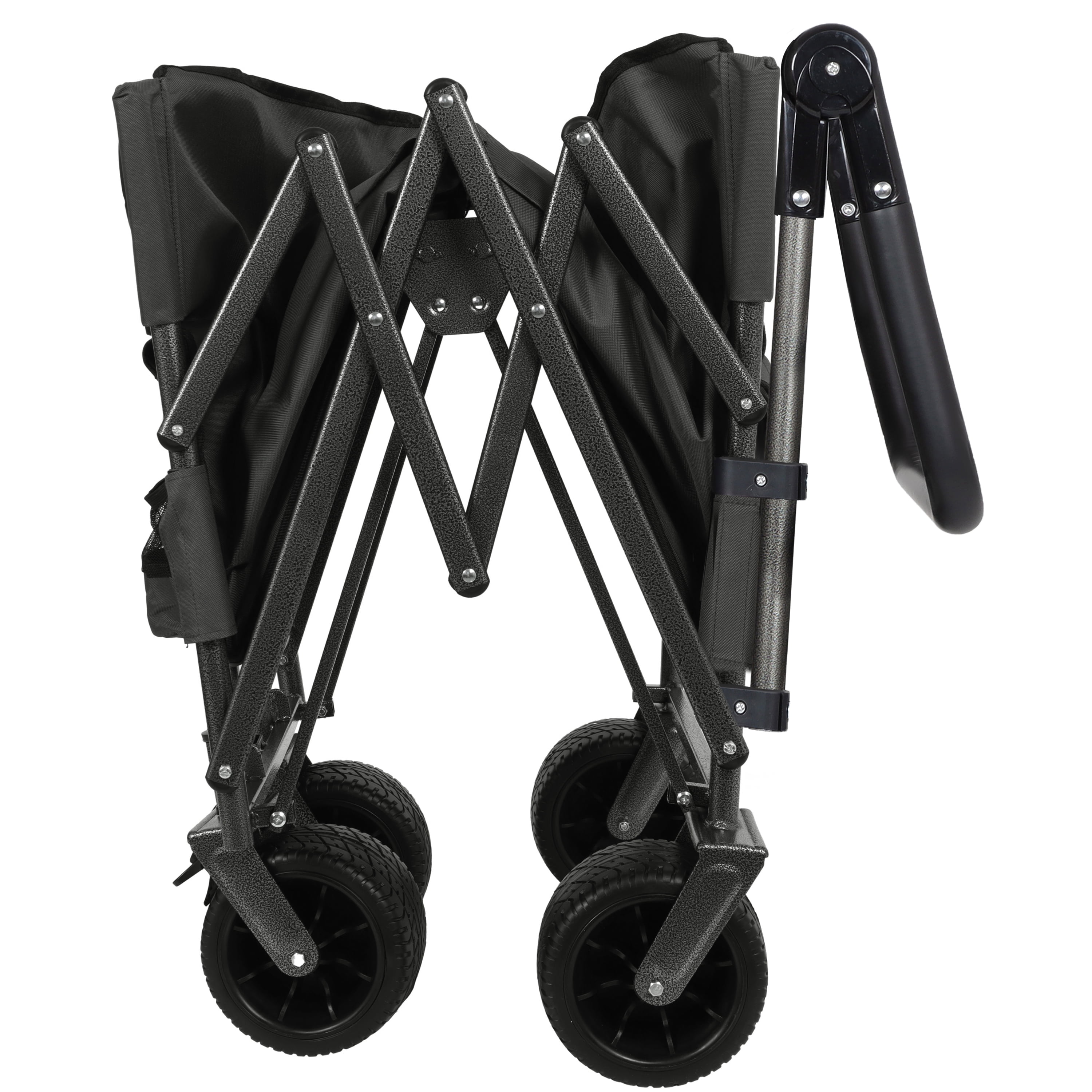JXXRZ Folding Wagon with Seat & Canopy, 500lbs Heavy Duty All-Terrain Beach Cart, Gray
