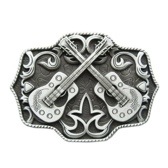Antique Silver Western Country Cross Guitar Music Belt Buckle