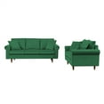 thumbnail image 4 of 2 Piece Living Room Sofa Sets, Modern Velvet Upholstered Sectional Sofa Sets with 2 Seater and 3 Seater Sofa, Mid-Century Loveseat and Sofa Chair with Solid Wood Legs & Rolled Arm & 4 Pillows, Green, 4 of 7