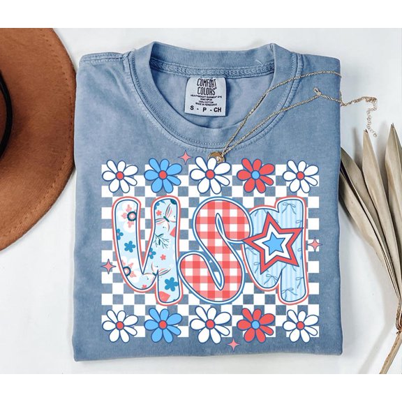 Preppy USA T-shirt, Coquette 4th of July Shirt, Girly Patriotic Sublimation, Red White Blue Floral America Bow TH200578