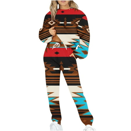 

XIAOFFENN 2023 Two Piece Outfits Winter Fall Lounge Sets For Women Sweatpant Joggers Set Casual Print Tracksuit Sweatsuits Coffee 1 M