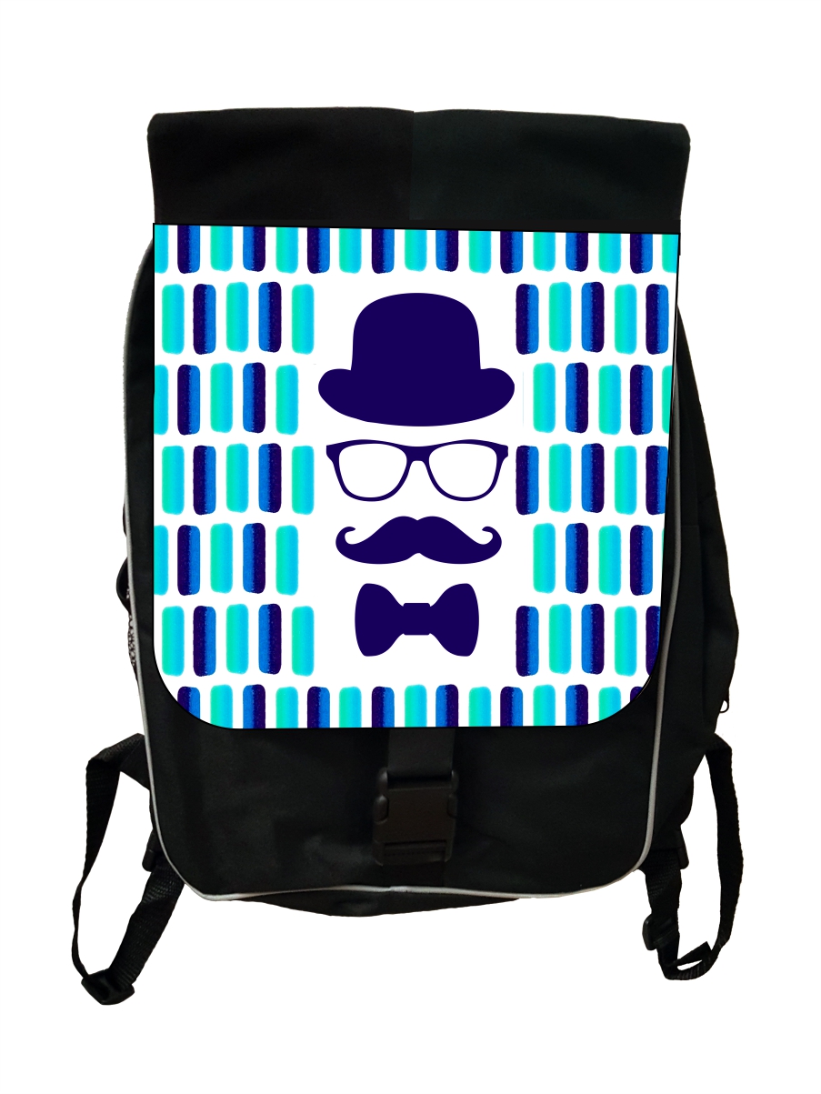Hipster Elements on Geometric Blue Pattern - Black School Backpack & Pencil Bag - image 1 of 4