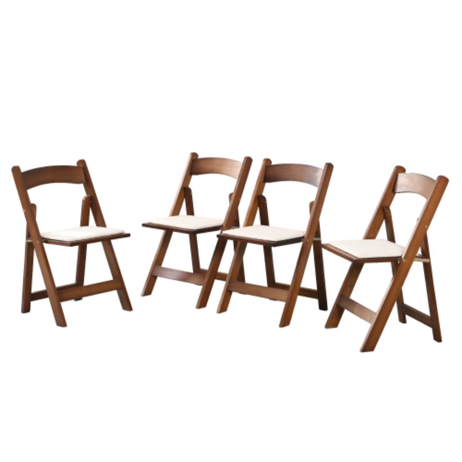 Folding Chairs Set of 4, Upholstered Folding Dining Chairs with Solid Wood Frame, PU Leather Cushion, Space-Saving Portable Chairs, Beige & Walnut
