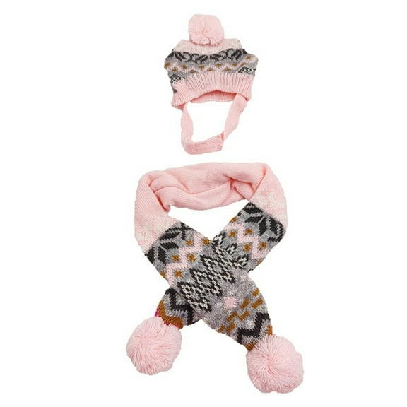 Winter Pet Hat Scarf Set - Lovely Snowflake Bone Pattern Dress-up Skin Friendly Pet Dogs Cats Knitted Beanie Muffler Kit