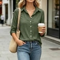 thumbnail image 5 of CBASIHI Womens Cotton Linen Button Down Shirts- Collared Loose Fit Long Sleeve Casual Lightweight Fall Tops Army Green Size M, 5 of 9