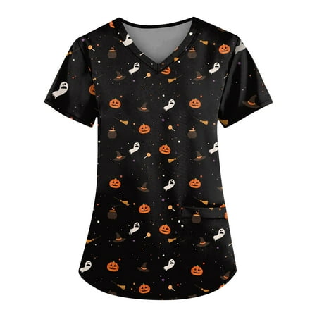 

Ovticza Maternity Scrubs for Women Plus Size Halloween Novelty Print Nursing V Neck Womens Scrub Top Short Sleeve with Pockets Uniforms Holiday Nurses Maternity Scrub Bottoms Multicolor 5XL