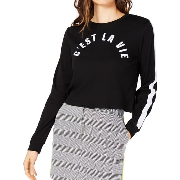 Project 28 Womens C'est L aVie Graphic T-Shirt, Black, X-Large