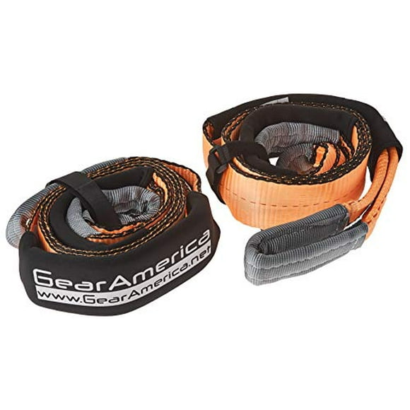 GearAmerica 2PK Sangle de Treuil 3 Pouces x8' / Usage Intensif 35000 lbs (15.8 T) Force / Remorquage Tout-Terrain et Corde de Récupération pour 4x4 Ou Camion / Boucles Renforcées + Manchons Réglables