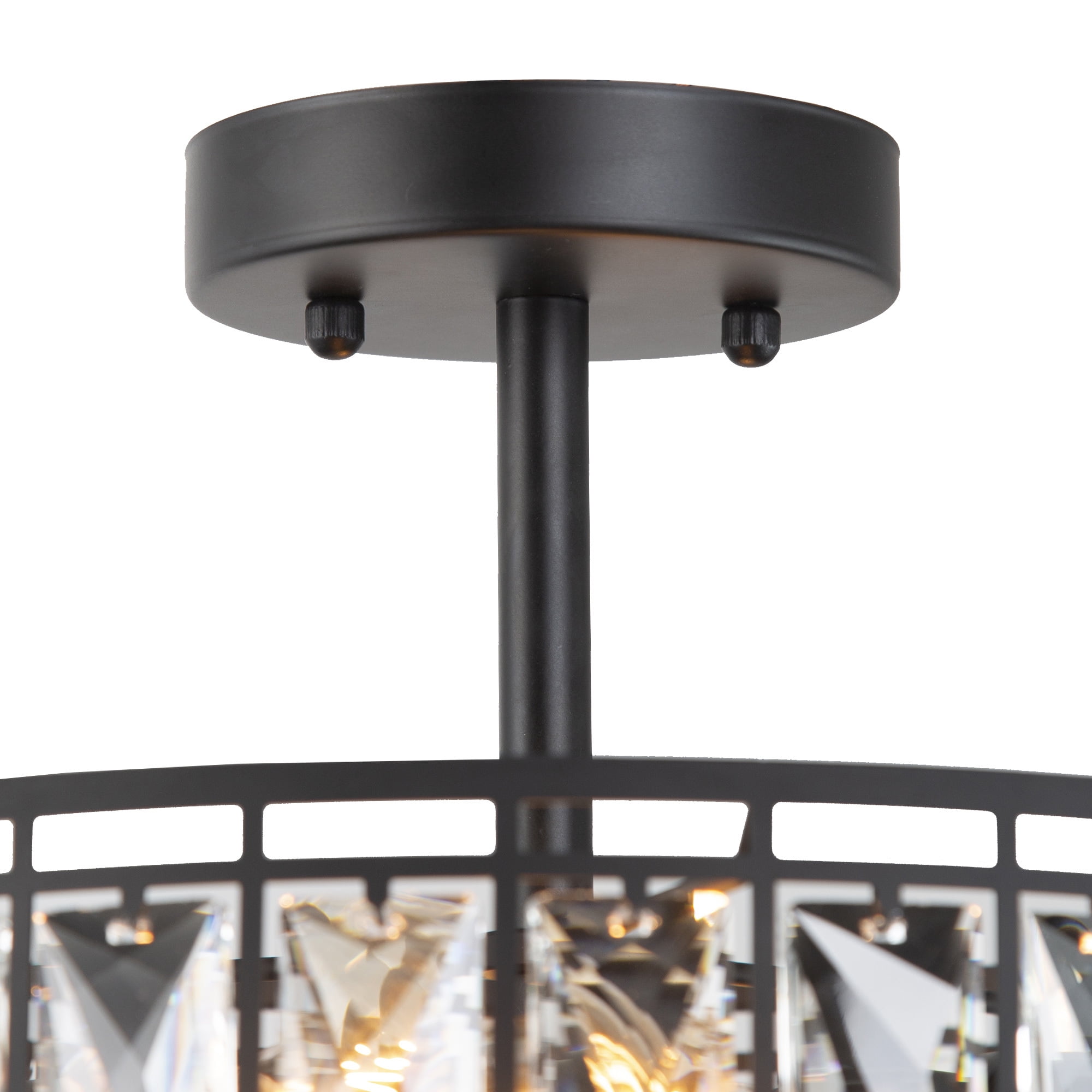 LNC 2-Light Matte Black Crystal Semi-Flush Mount Ceiling Light, Modern Drum Ceiling Light Fixture for Bedroom, Hallway, Entryway and Foyer