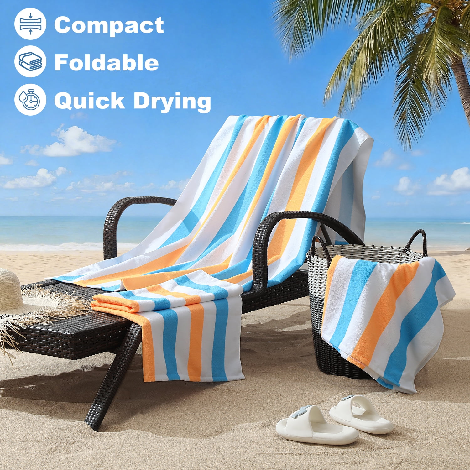 Jessy Home 4 Pack Orange Red Blue Oversized Beach Towel Set, 40"x70" Striped Beach Towels Super Absorbent Towels for Beach, Pool