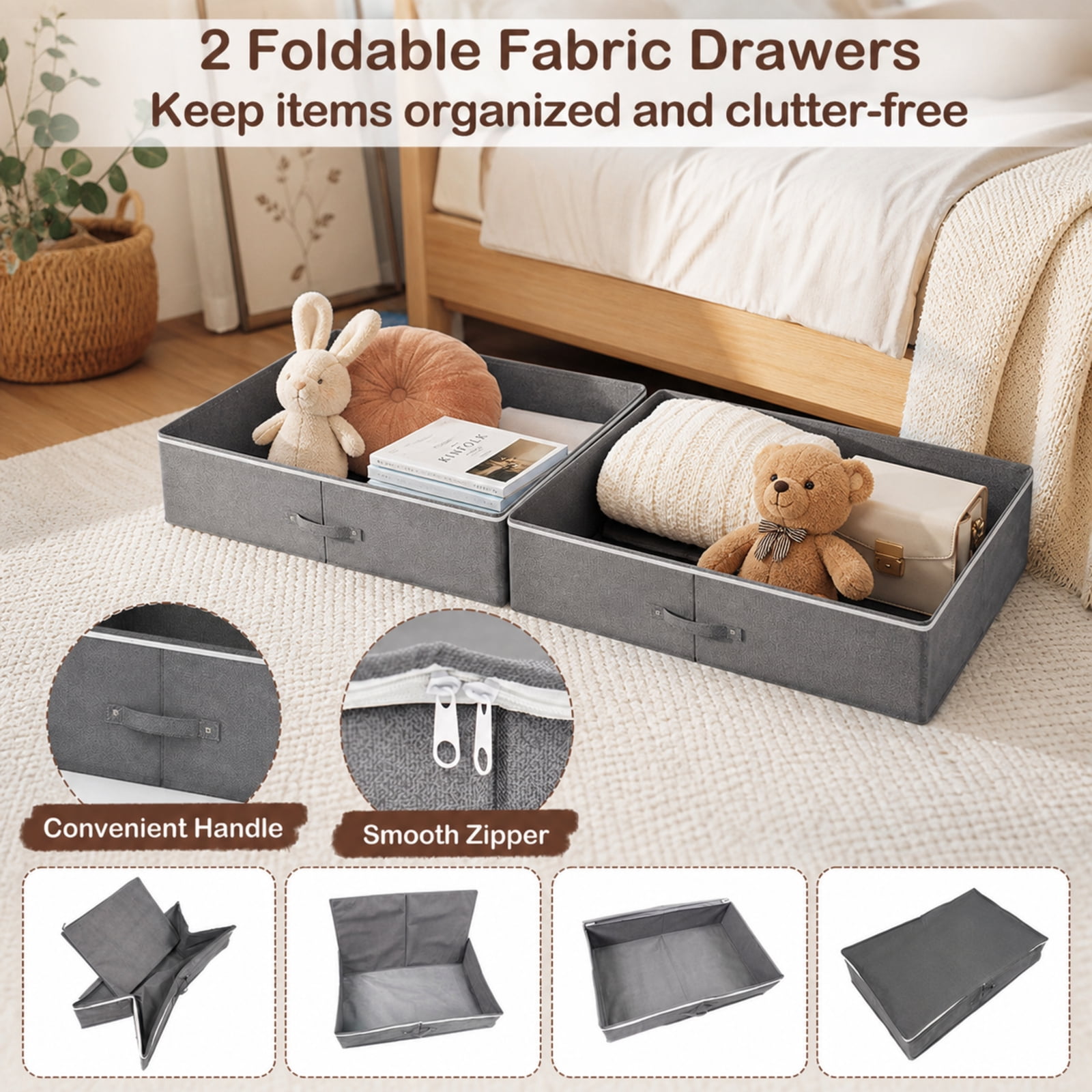 Furnibear Full Metal House Bed with 2 Foldable Fabric Drawers 12 Heavy Duty Slats 660 lbs Capacity Noise Free Foam and Anti Slip Foot Pads, Black