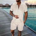 thumbnail image 2 of RUTAYY Men's Outfits Casual 2 Piece Solid Color Zipper Turndown Collar Short Sleeve Blouse and Drawstring Pocket Shorts Elegant Holiday Clothing Sets, 2 of 7