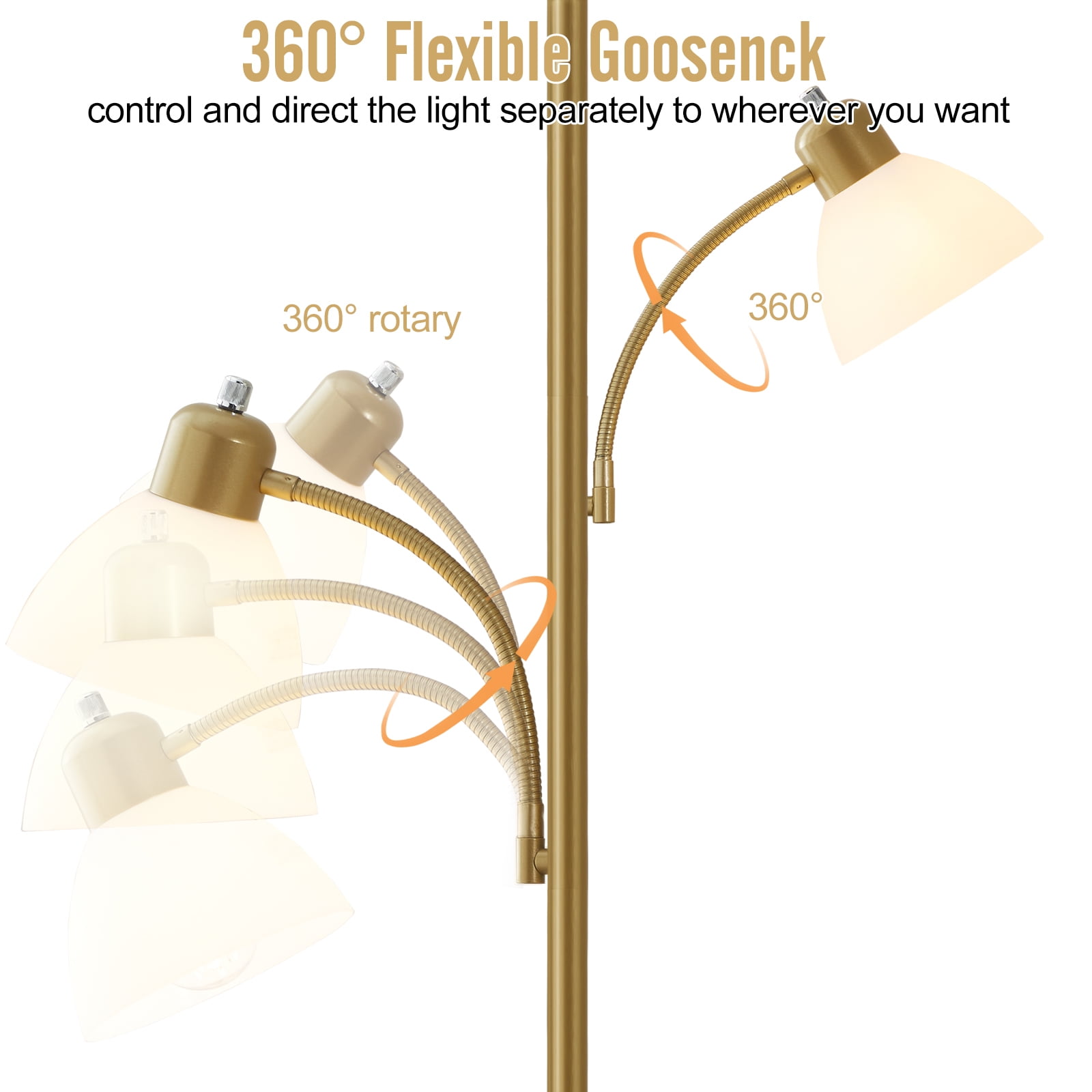 ValueLights | Gold Metal 3 Arm Spotlight Head Adjustable Floor Lamp | Floor Lamps & Torchieres, Home Décor & Improvement Essential | Includes Bulb