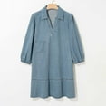 thumbnail image 5 of SwiftWear Women's Denim Babydoll Dress Loose Fit Casual V-Neck 3/4 Puff Sleeve Summer Jean Dress with Chest Pocket, Dress, Haze blue, 5 of 9