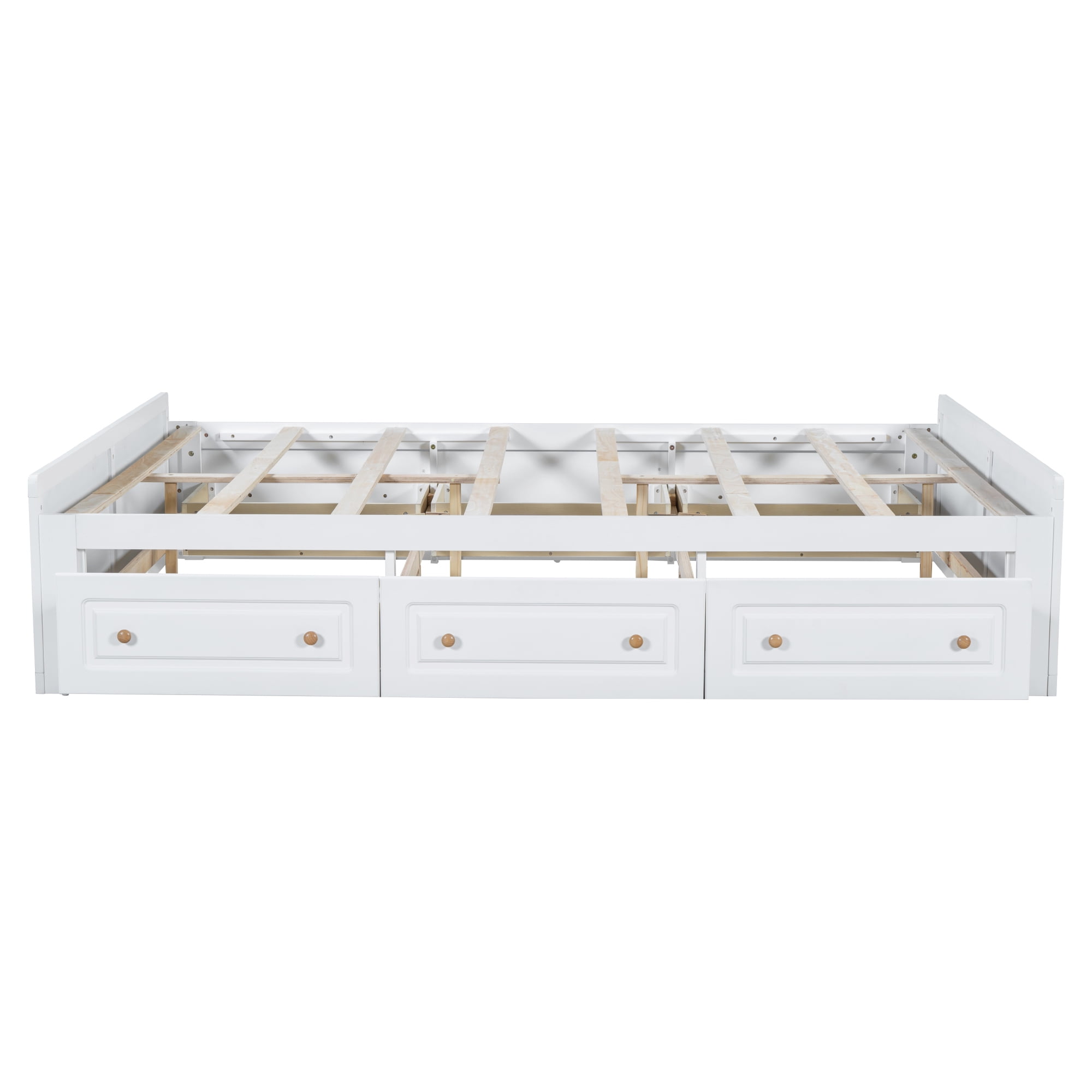 Jopath Queen Size Platform Bed Frame with 6 Drawers, Wood Bed with Slatted Base for Teen and Adult White