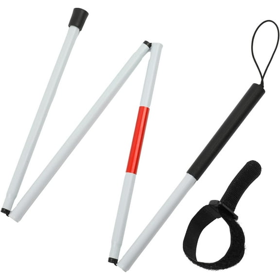 Riklu Folding Blind Cane Walking Stick with Red Reflective Tape for The Blind and Visually Impaired People,48 inch Collapsible Non-Slip Aluminum Cane