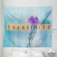 thumbnail image 1 of Gratitude Tapestry, Thank You Lettering on Wooden Cubes Iris Flower Picturesque Art, Fabric Wall Hanging Decor for Bedroom Living Room Dorm, 5 Sizes, Pale Blue Purple and Camel, by Ambesonne, 1 of 1