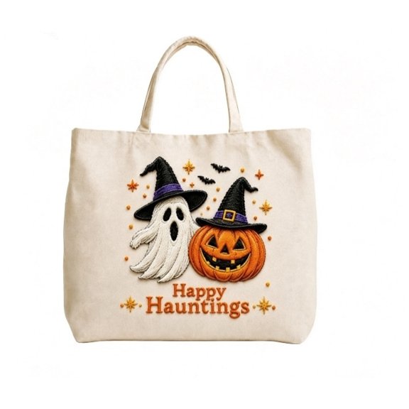 Halloween Pumpkin Embroidered Canvas Tote Bag, Large Capacity Fall Autumn Harvest Canvas Handbag With Long Handles Shoulder Bag For Halloween Party Shopping Daily Use(Orange11.02-12.6")