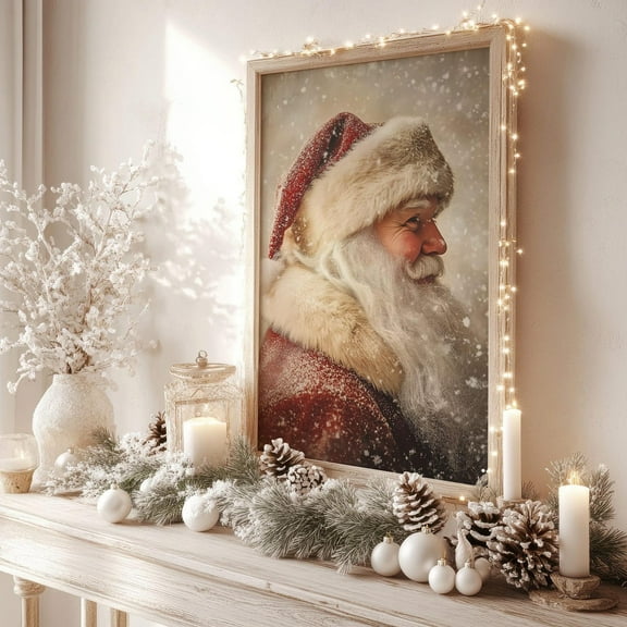 Vintage Santa Claus Wall Art, Winter Christmas Printable, Retro Holiday Decor, Santa Claus Print, Christmas Art, 24x36 UNFRAMED
